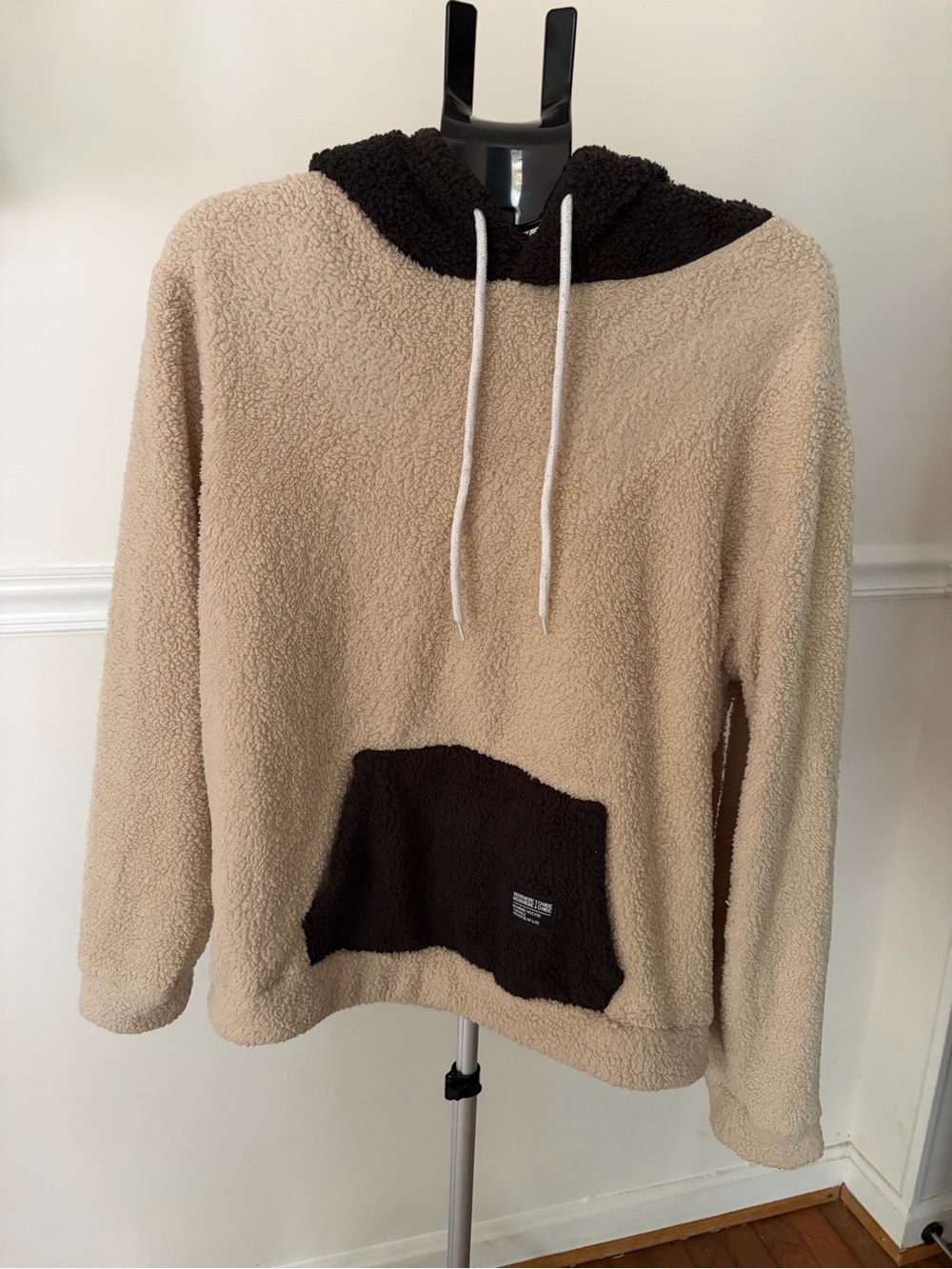 Men's Sherpa Hoodie - Beige with Dark Brown